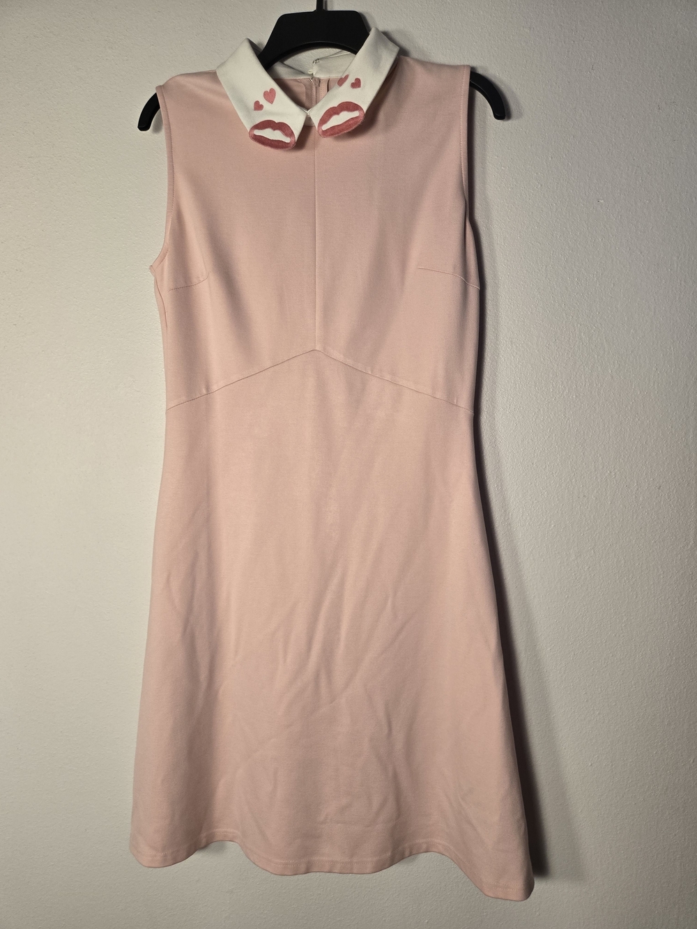 Voodoo Vixen Pale Pink Sleeveless Mini Dress with White Embellished Collar